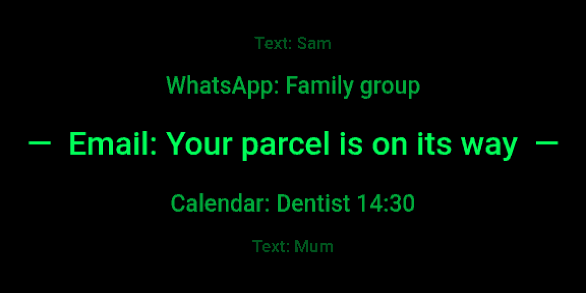 Every message, at a glance - shown as it appears on the G2 glasses